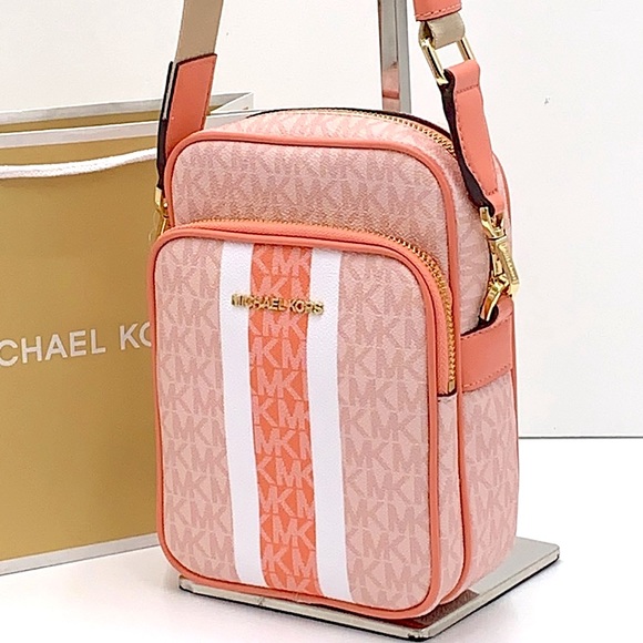 Michael Kors Handbags - Michael Kors Jet Set Travel Medium NS Logo Stripe Crossbody Bag 
SHERBER…